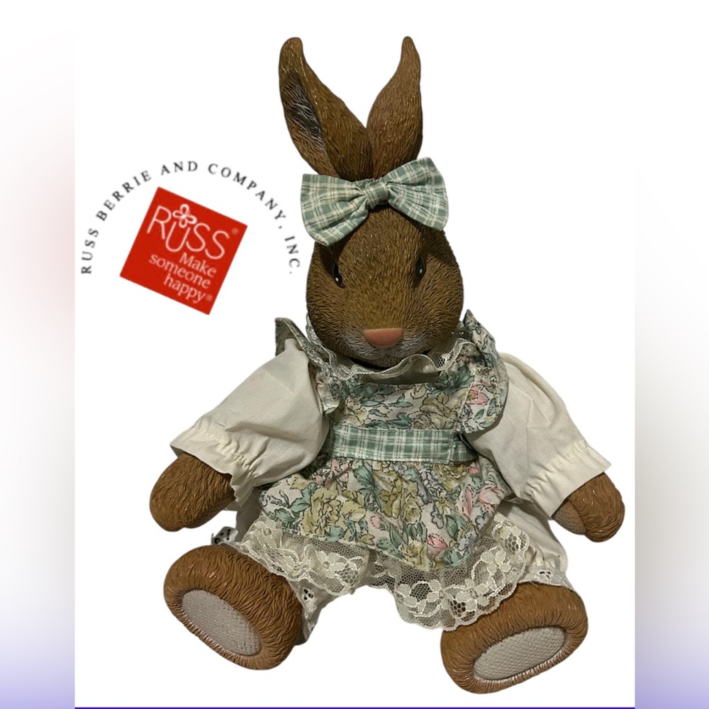 VINTAGE RUSS BUNNY RESIN & PLUSH EASTER DECOR RABBIT